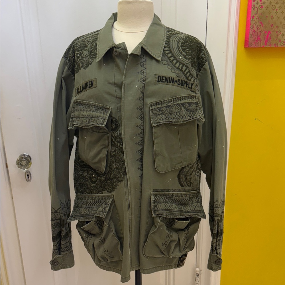 Ralph Lauren Denim& Supply M-65 Military Field Olive Jacket with Black Detailing